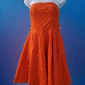 Vntg Womens Dress Milly Of New York Orange Strapless Midi Size 4